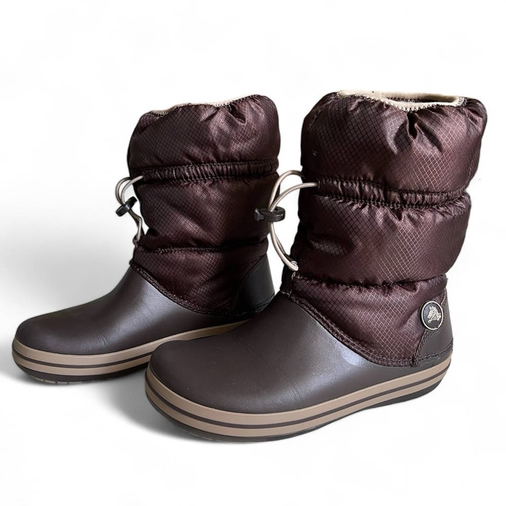 Crocs Crocband Winter Puff Boots Puffer Brown Adjustable Womens Size US 7